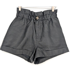 Topshop Black Faux Leather Paper Bag‎ High Waisted Retro Shorts Size 4 Moto Glam
